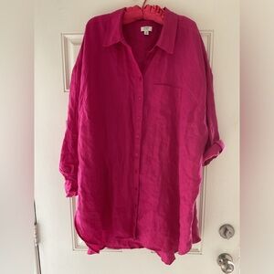 Crown & Ivy Size 4X - 100% Linen Shirt patch pocket worn once No Flaws